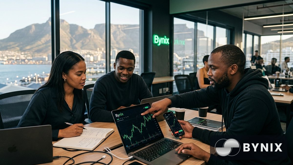 Afrikaanse trader en inhoudskepper wat ’n Bynix video opstel vir TikTok of YouTube.