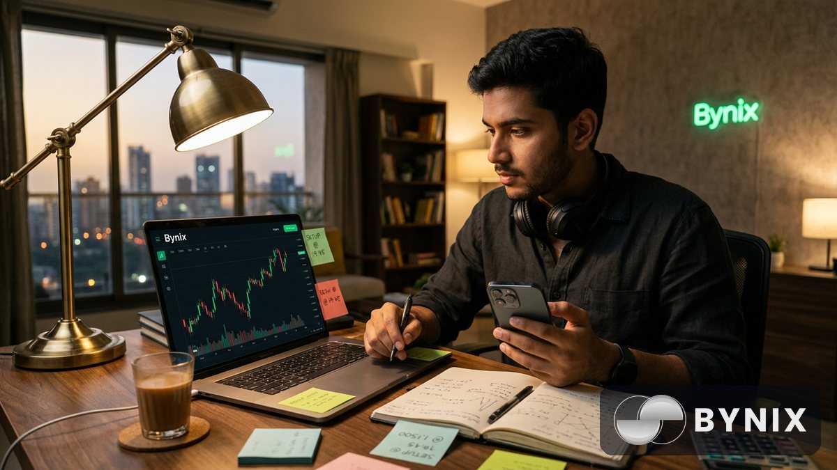 Real account में जाने से पहले practice planning का दृश्य