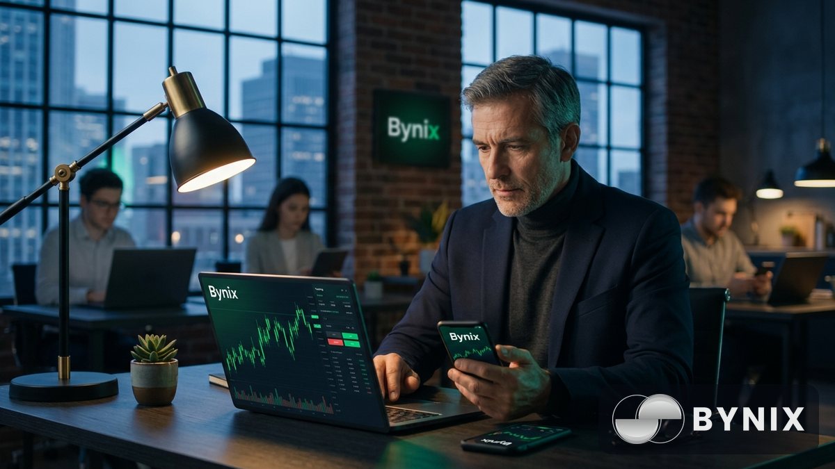 Trader checking a funded account dashboard during a market session