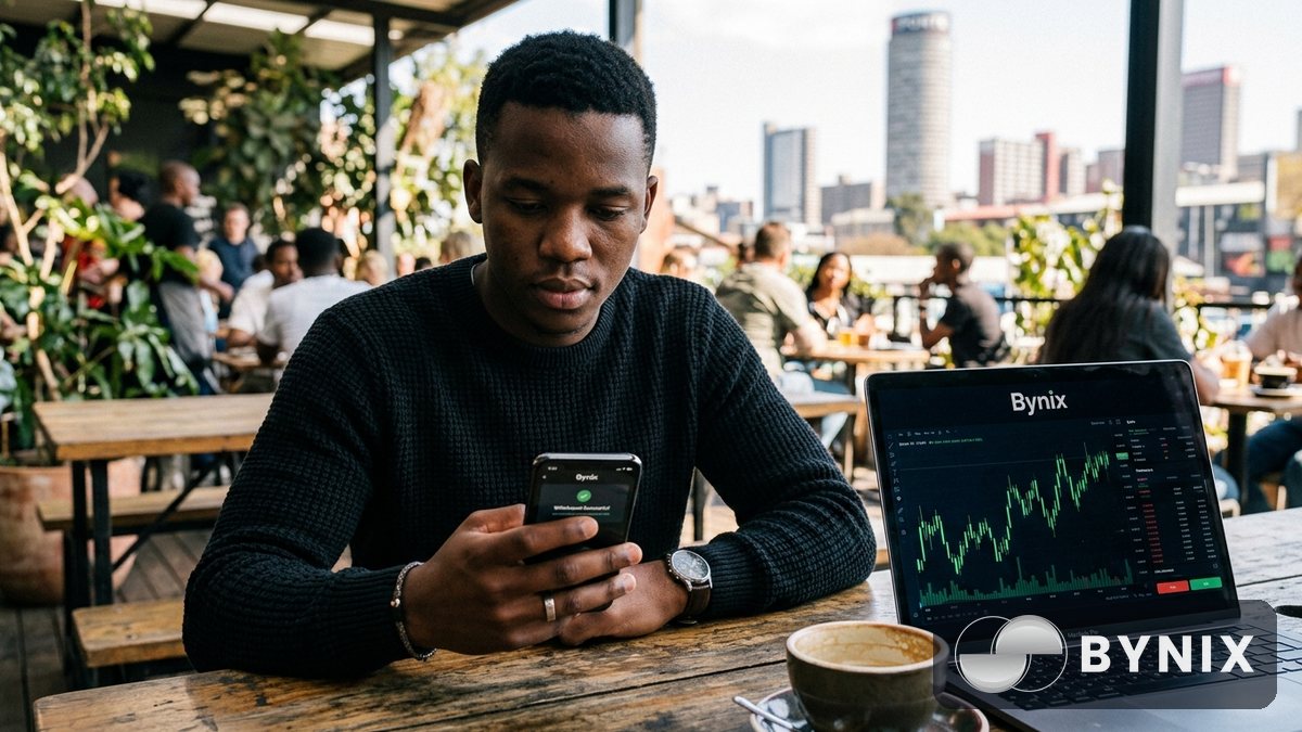 A trader confirming a crypto withdrawal on a laptop at IMAGE_1 with a phone nearby.