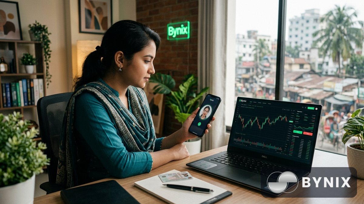 ID কার্ড আর সেলফি দিয়ে Bynix KYC করার দৃশ্য