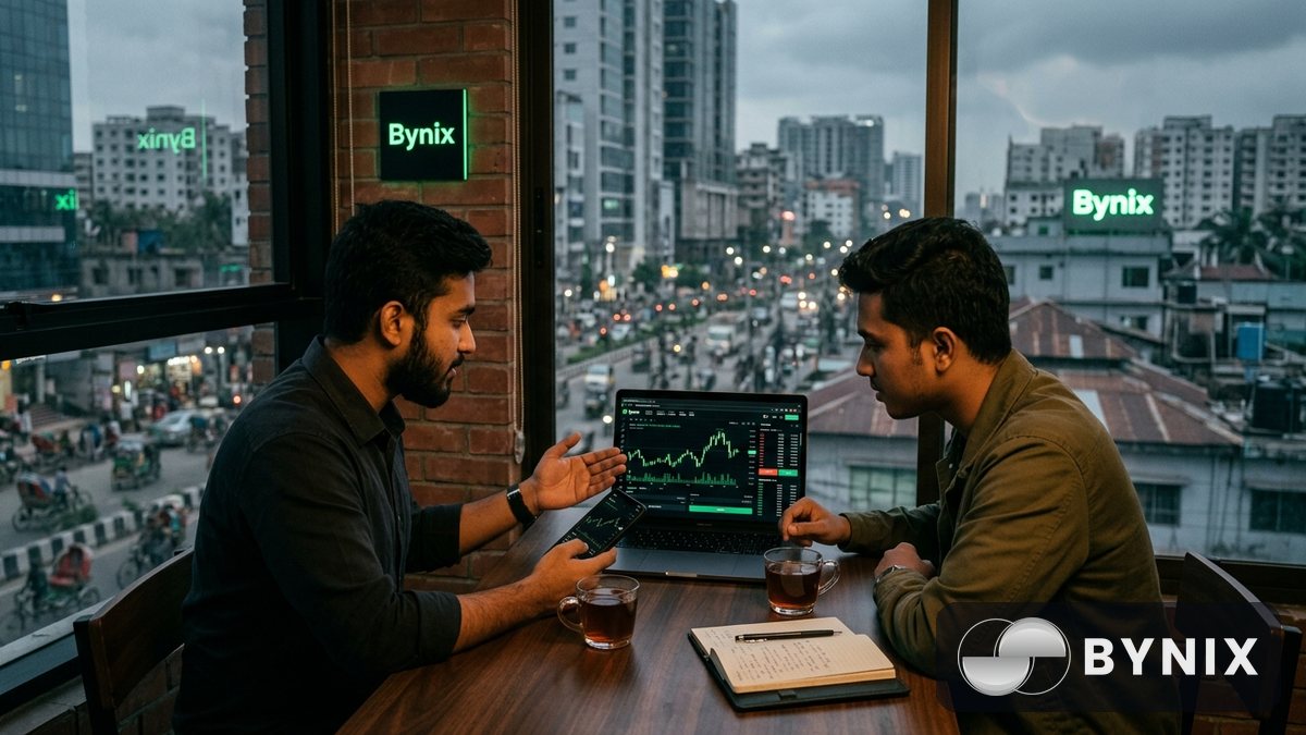 Bynix ডেমো ও লাইভ ট্রেডিং দেখানো ছবি