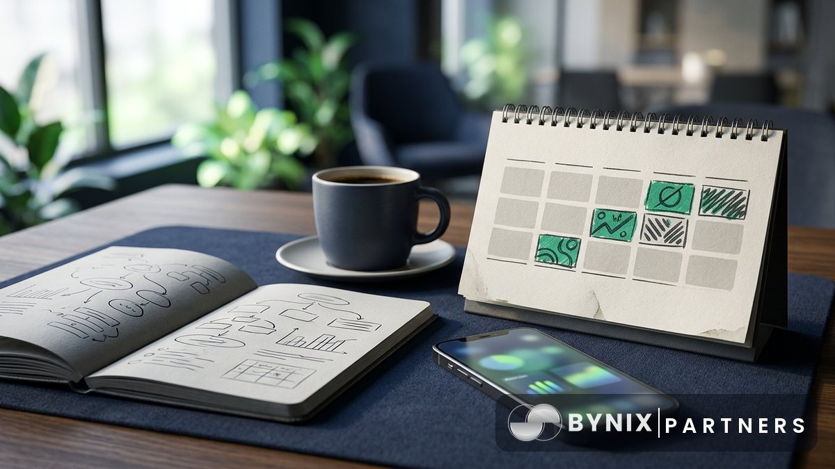 Bynix partner reviewing a first-month affiliate plan on a laptop dashboard